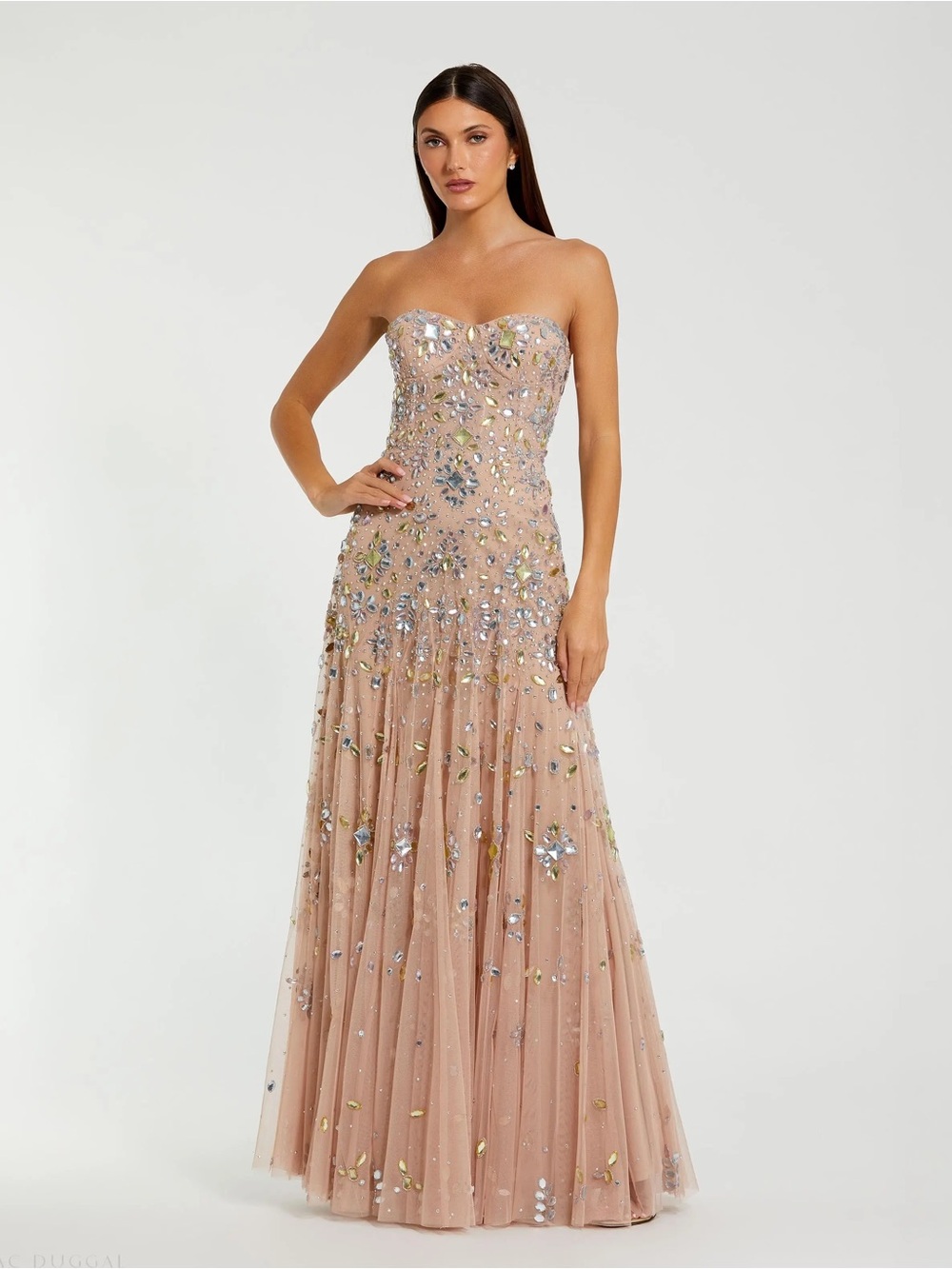Mac Duggal 10100 Light Rose Pink Strapless Sweetheart Embellished Net Gown Sz 4